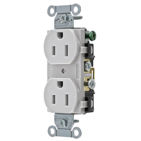 Hubbell Wiring Device-Kellems Straight Blade Receptacle, 5-15R, 15 A, 125V AC, 2 Pole, 3 Wire, Flush Mount, Grounded CR15OW